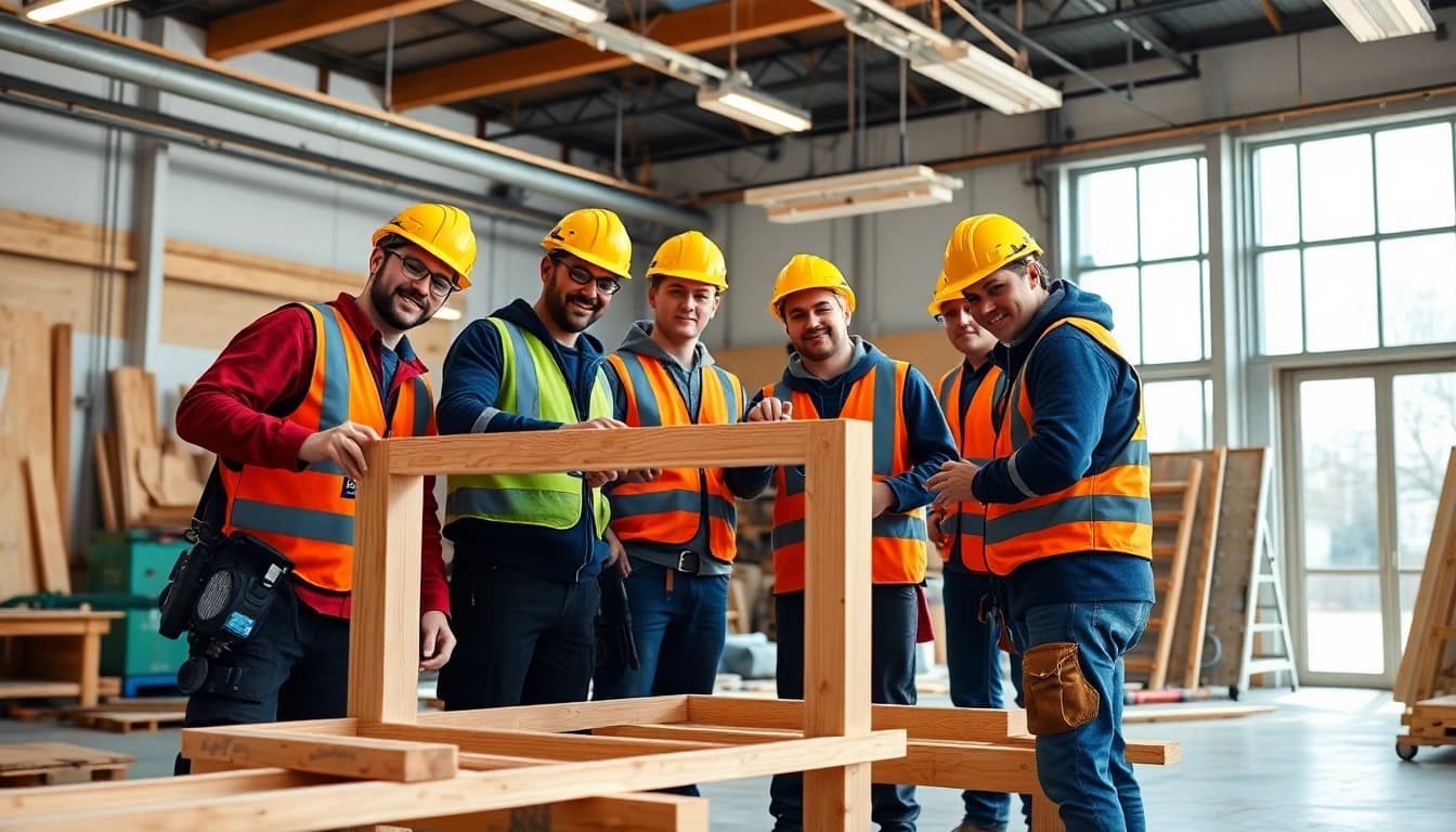 Construction trade schools in texas feature students in a hands-on workshop, enhancing their skills and teamwork.