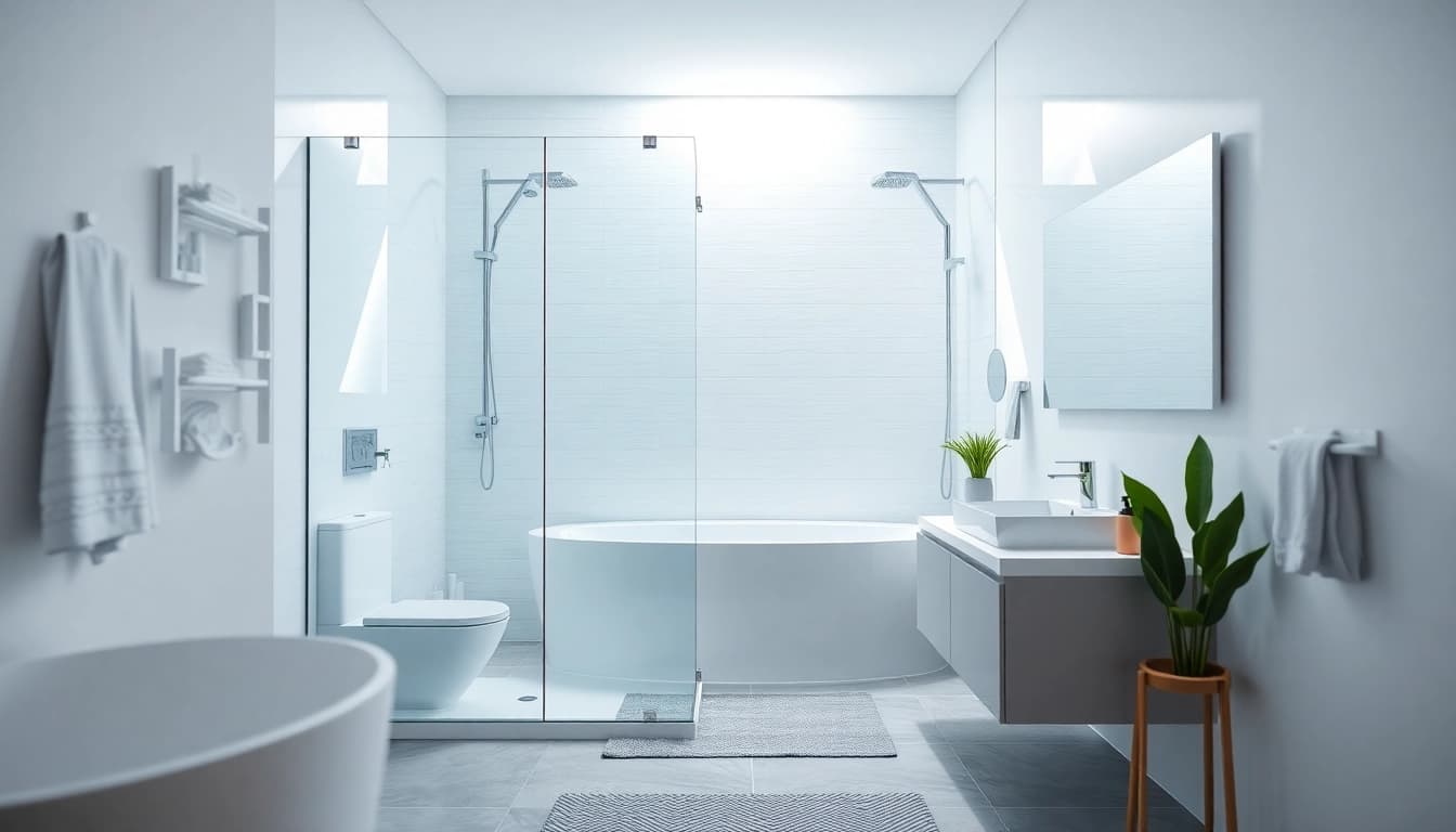 Duschkabine 90x90 komplett in einem modernen Badezimmer, stilvoll und hell gestaltet.