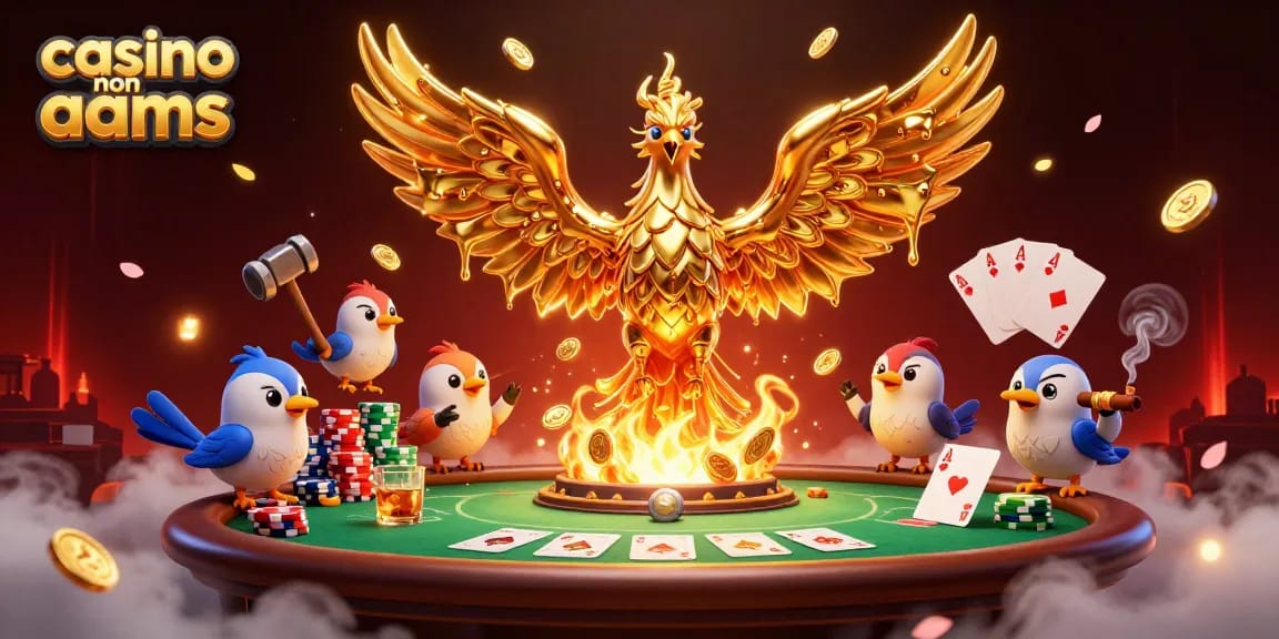 Visualizza il casino non AAMS con la fenice dorata che trasforma il metallo fuso in monete.