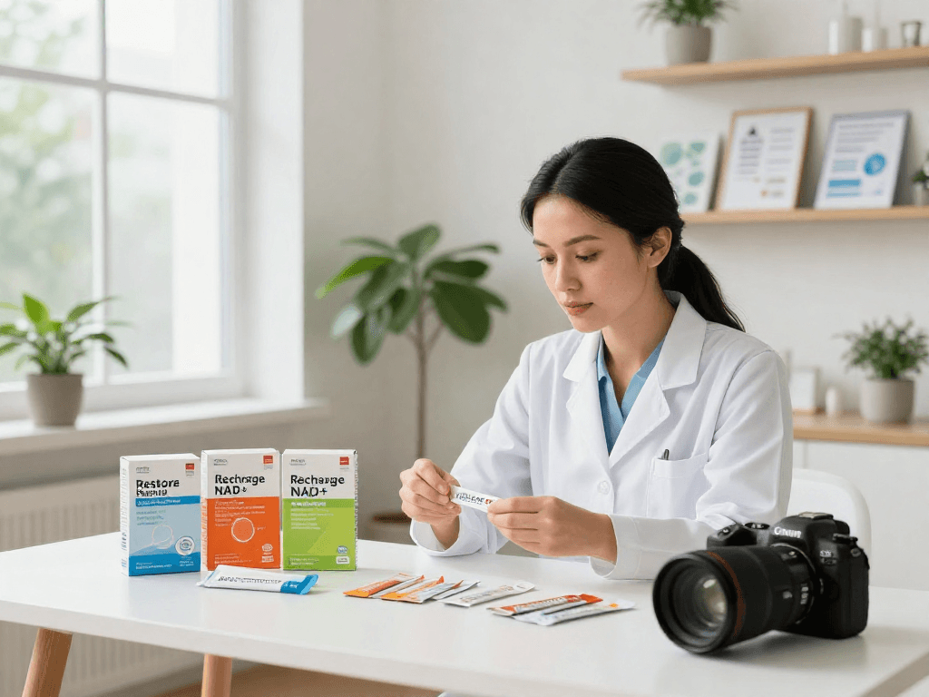 BPC 157 benefits showcased through modern buccal strip products in a professional health setting.