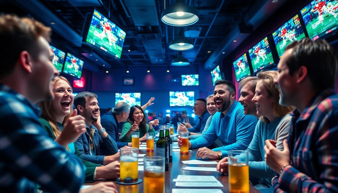 Engaged bettors enjoying Georgia sports betting experience in a lively bar atmosphere.