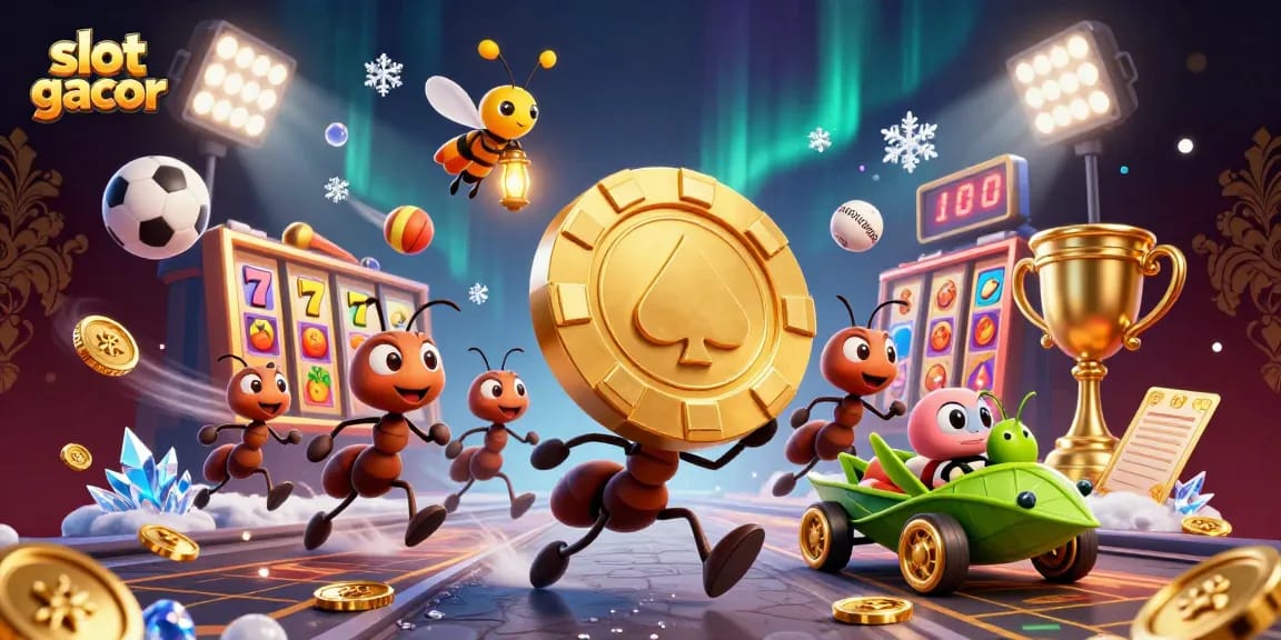 Experience the excitement of slot gacor with animated ants and dynamic casino elements