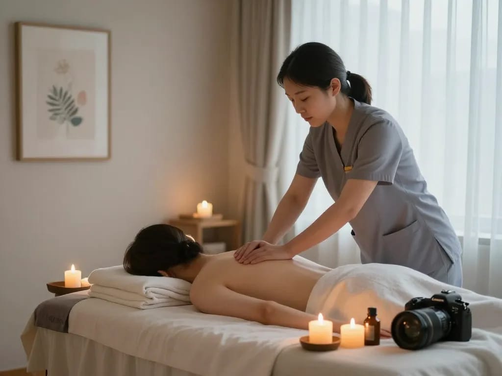 Relaxing 서울출장마사지 session with professional therapist in a calming home environment.