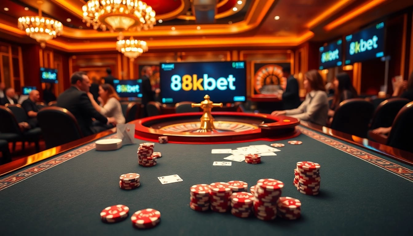 Experience thrilling gameplay at 8kbet casino with vibrant gaming tables filled with excitement.