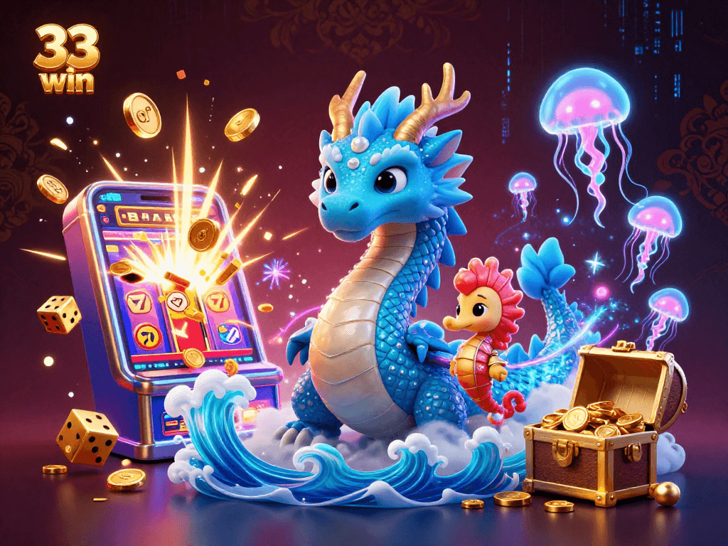 Experience thrilling gameplay with 33 win amidst vibrant casino elements and mythical sea creatures.