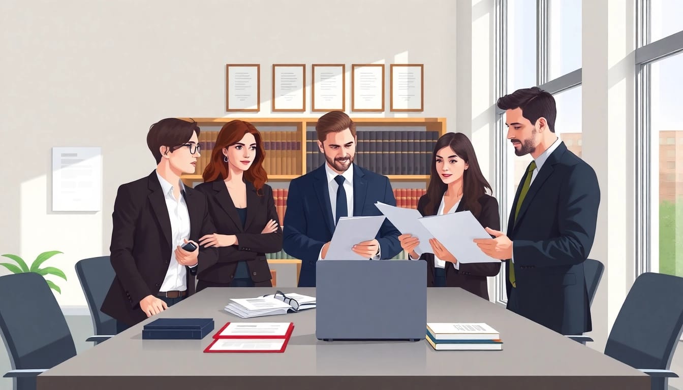 Experten analysieren Untreue Strafrecht in einem modernen Büro mit juristischen Materialien.