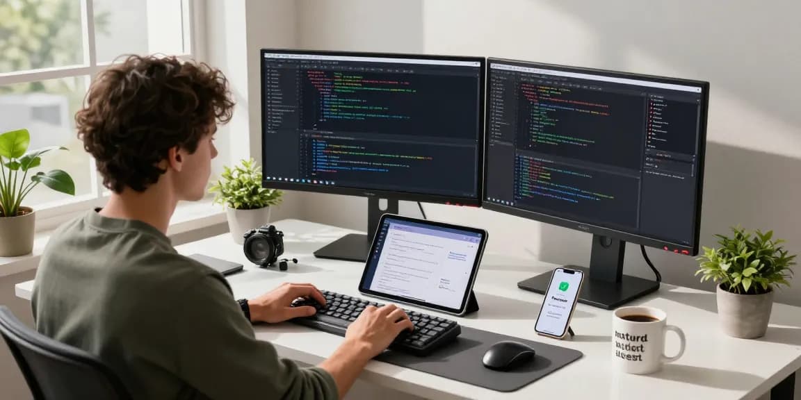 AI developer immersed in coding and design at a modern workspace showcasing crush ai technology.