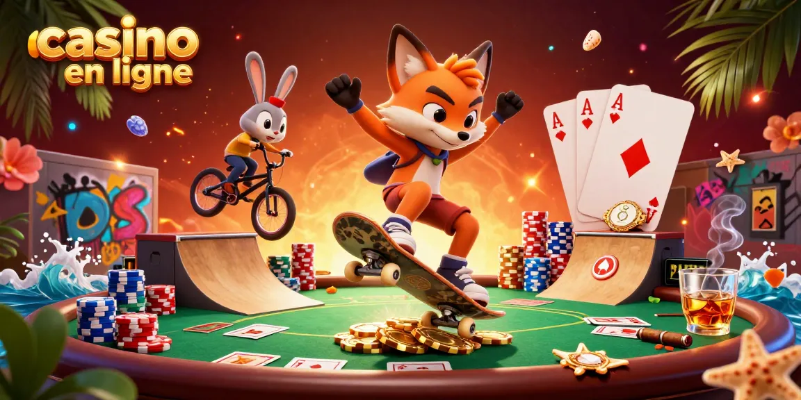 Jouez à des jeux de casino en ligne avec des personnages animés dans une scène dynamique.
