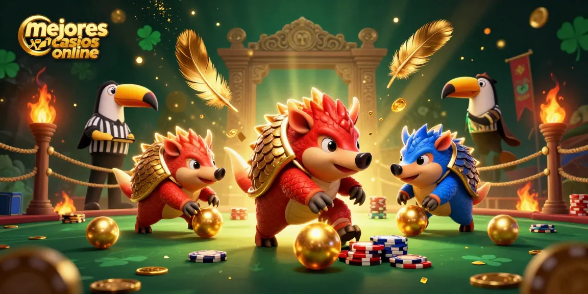 Juega en los mejores casinos online mientras los pangolines compiten con fichas y confeti dorado.