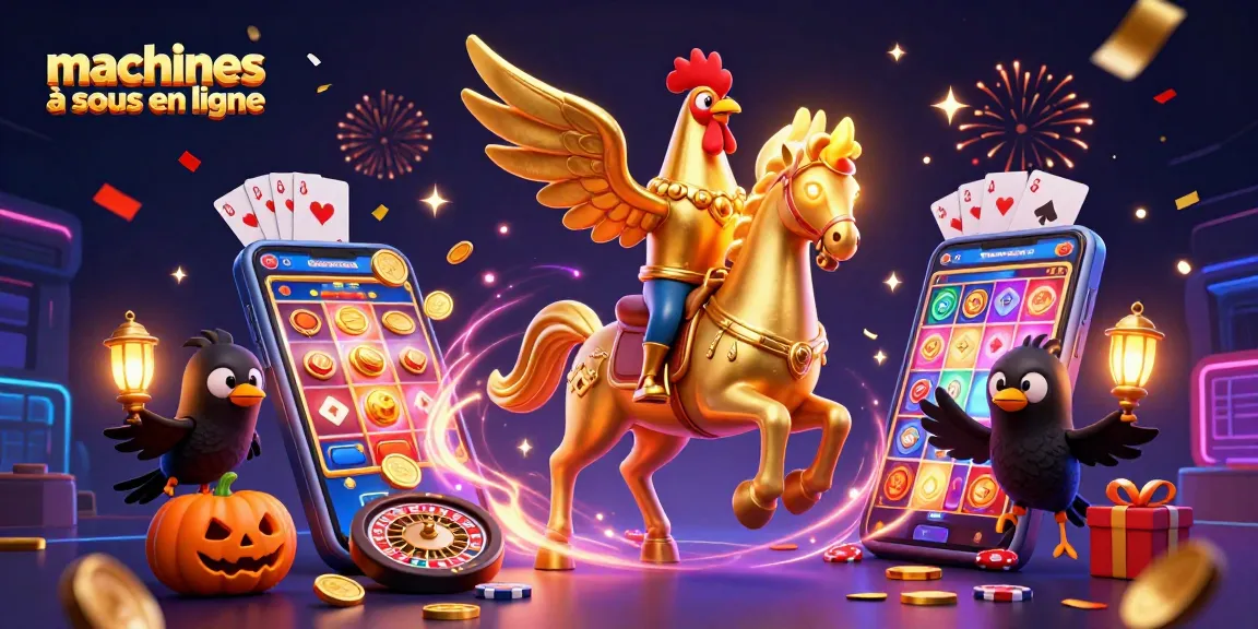 Découvrez les machines à sous en ligne avec un coq d'or et des compagnons envoyant des lanternes dans un casino nocturne
