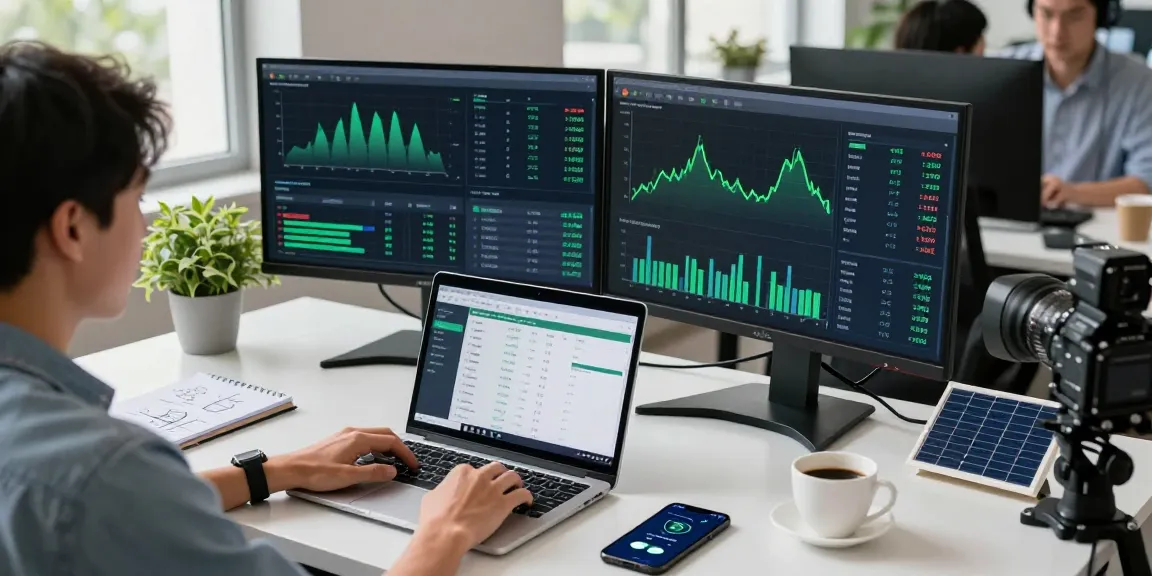 Green energy cloud mining workspace with blockchain analytics and digital wallet.
