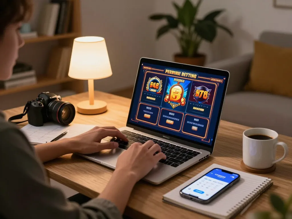 Enjoying an online slot game at home with FAFA828, showcasing strategic gameplay and cozy atmosphere.