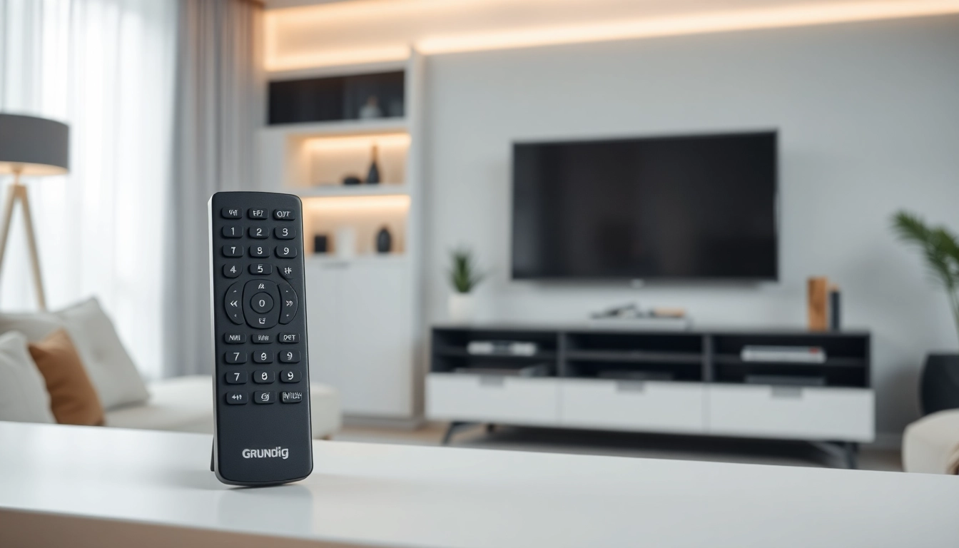 Benutzer verwenden eine Ersatz Fernbedienung Grundig für modern ausgestattete TV-Setups.