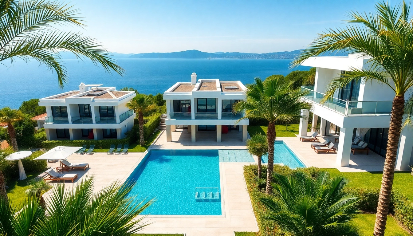 Elegant villas highlighting alanya properties turkey with beautiful Mediterranean surroundings.
