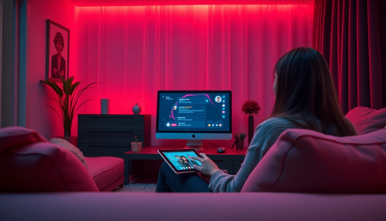 Engaging in an NSFW AI chat in a cozy, modern space with interactive characters.