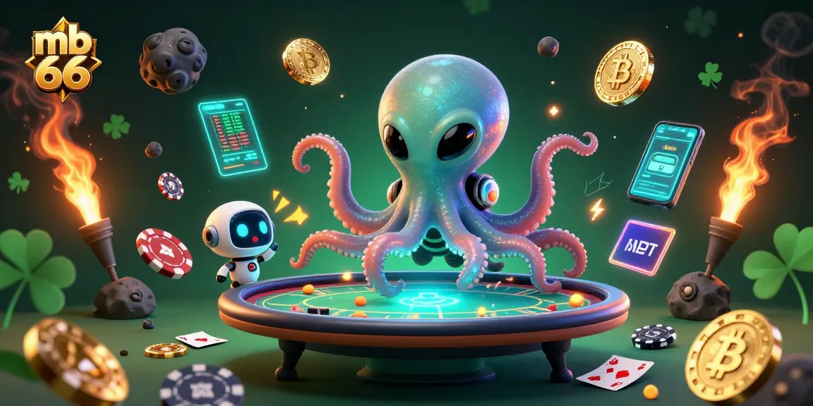 Engage with mb 66's vibrant alien-themed gaming space featuring poker action and cryptocurrency