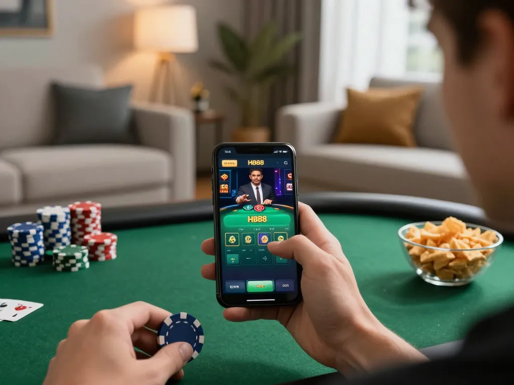 Experience thrilling gameplay on HB88 casino app in a stylish home setting.