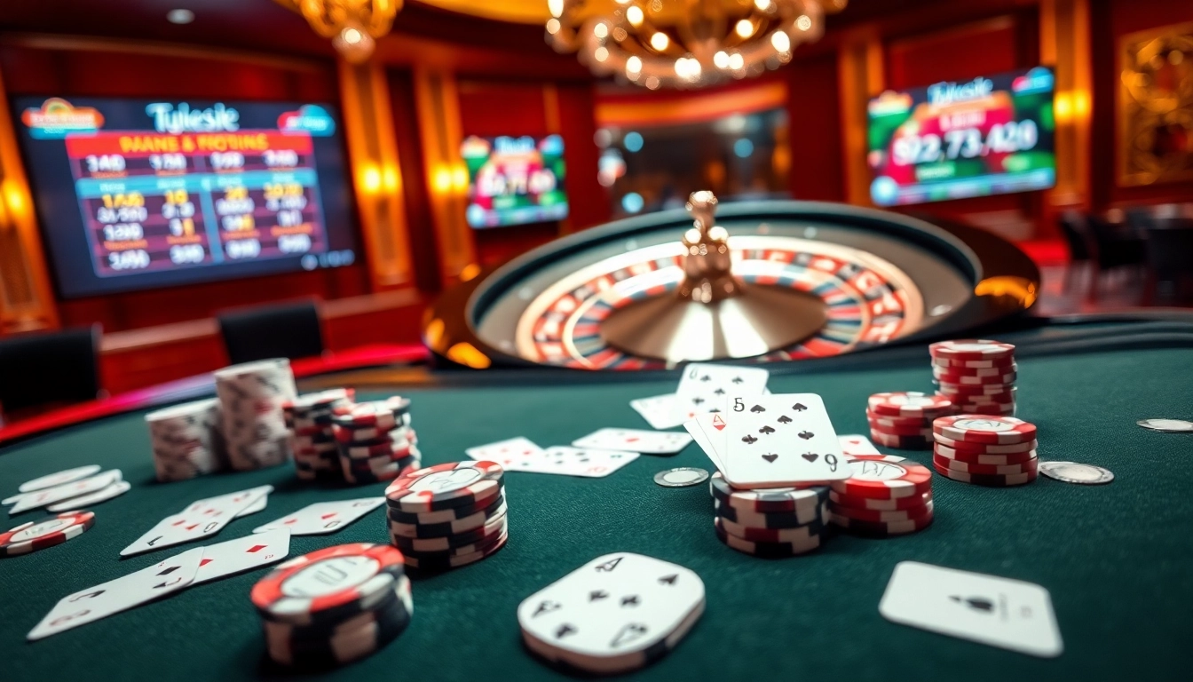 Découvrez l'ambiance palpitante du casino en ligne France avec des cartes vibrantes et des jetons de poker gagnants.
