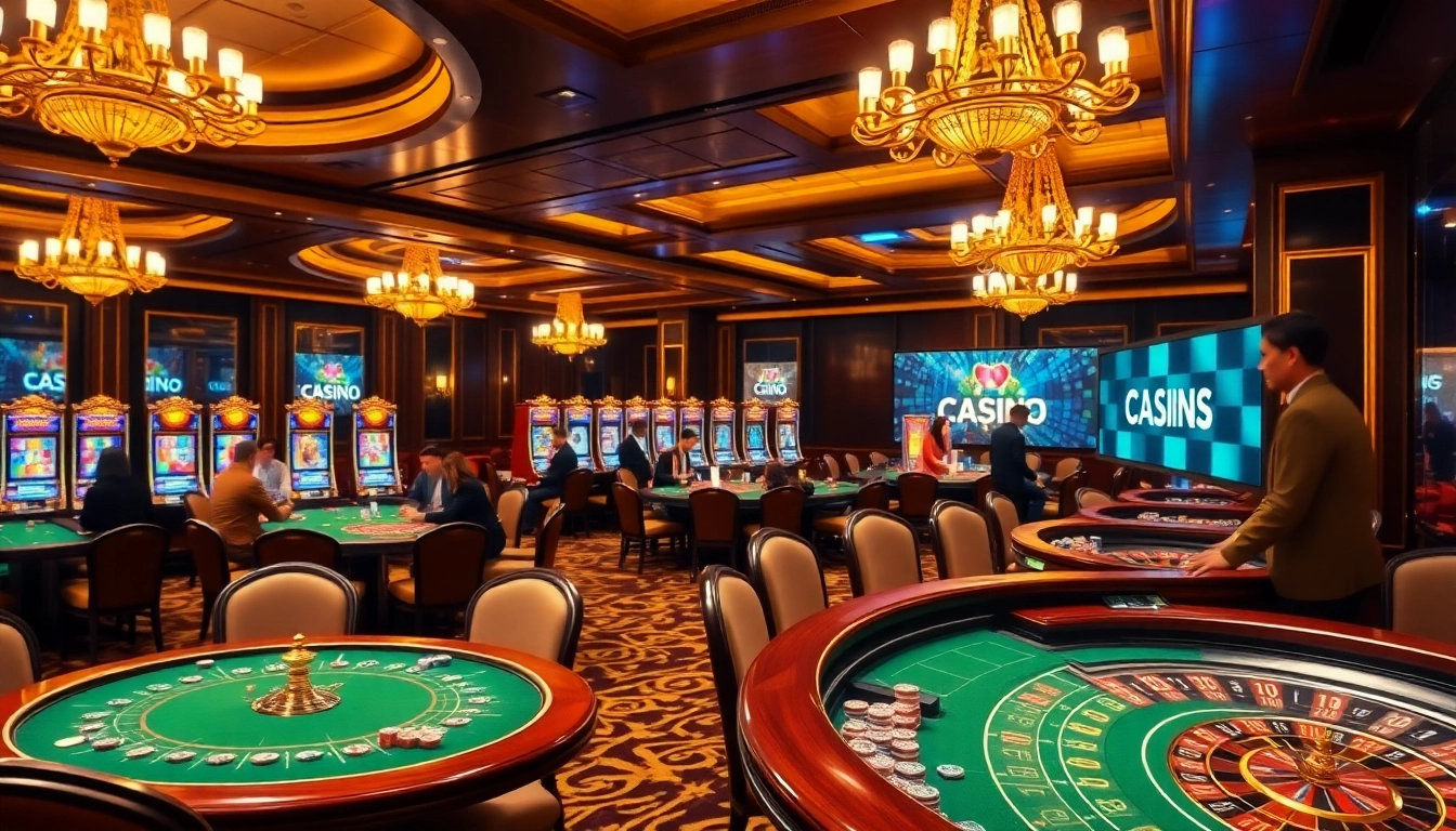 Découvrez l'excitation du casino en ligne France avec des joueurs engagés à des tables luxueuses et des machines à sous vibrantes.