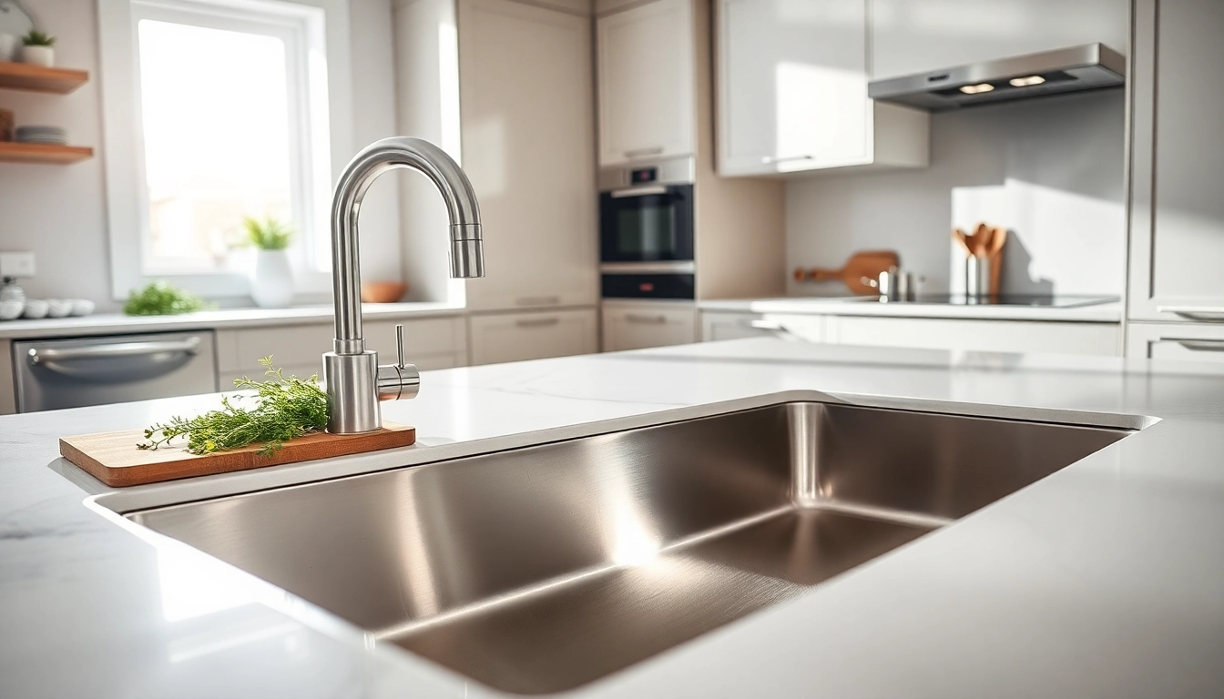 Install a stylish stainless steel kitchen sink near me in an inviting modern kitchen.
