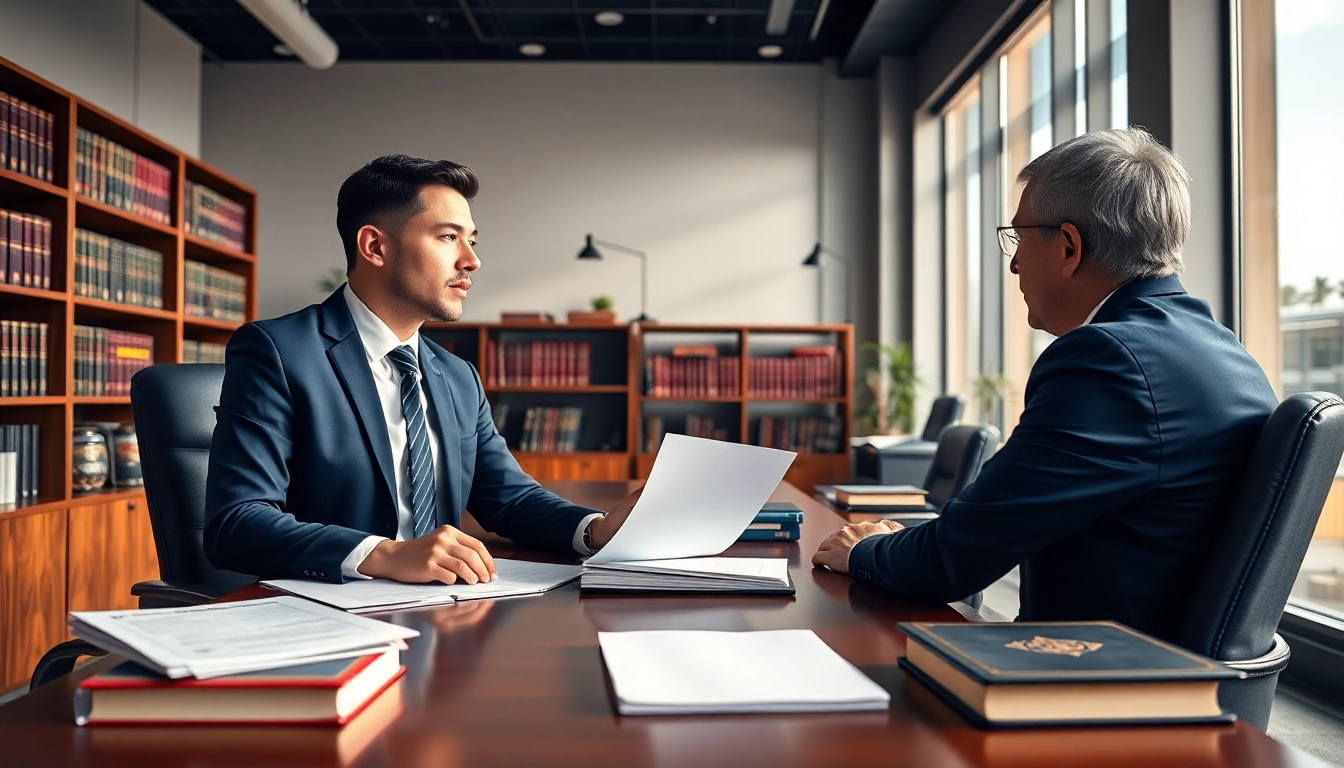 Engaging Miami-Dade County litigation Lawyer consulting with a client in an office.