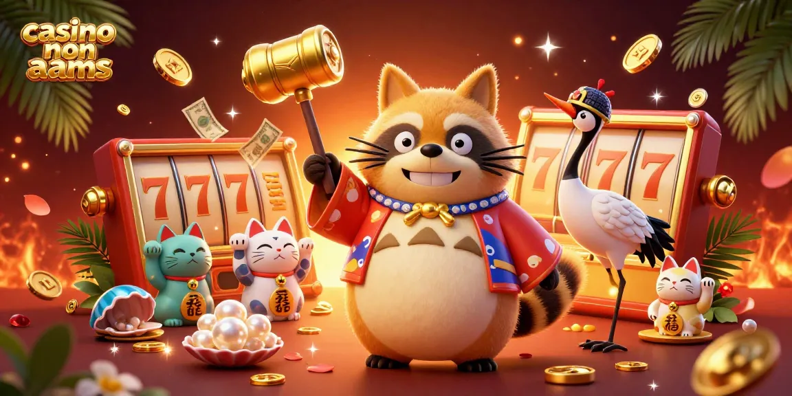 Giocare nei casino non AAMS con un tanuki e gatti della fortuna circondati da simboli di vincita