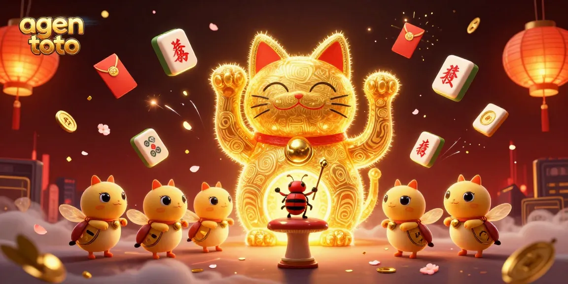 Catch the excitement of agen toto with this vibrant 3D illustration of a lucky cat in a casino setting.