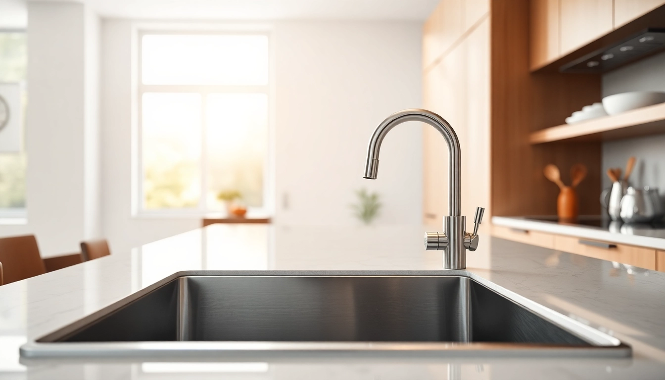 Stainless steel kitchen sink near me in a modern kitchen with natural lighting.