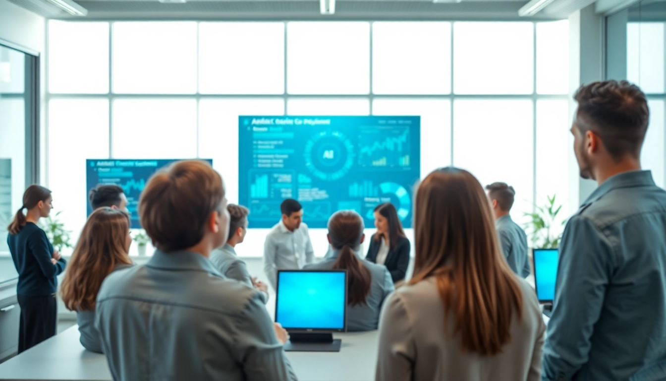 Engaging assistant for enterprise displayed in a collaborative office environment with modern technology.