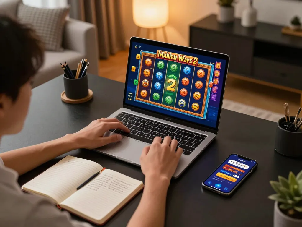 Engaging gameplay of Mahjong Ways 2 on a laptop, showcasing online gambling excitement.