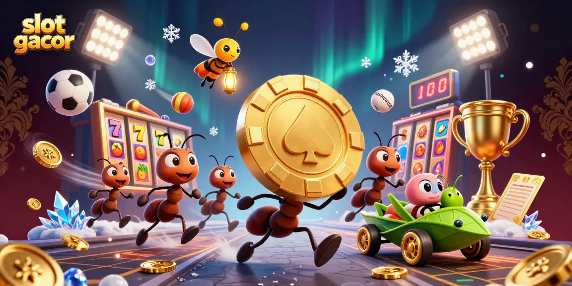 Experience the excitement of slot gacor with animated ants and dynamic casino elements