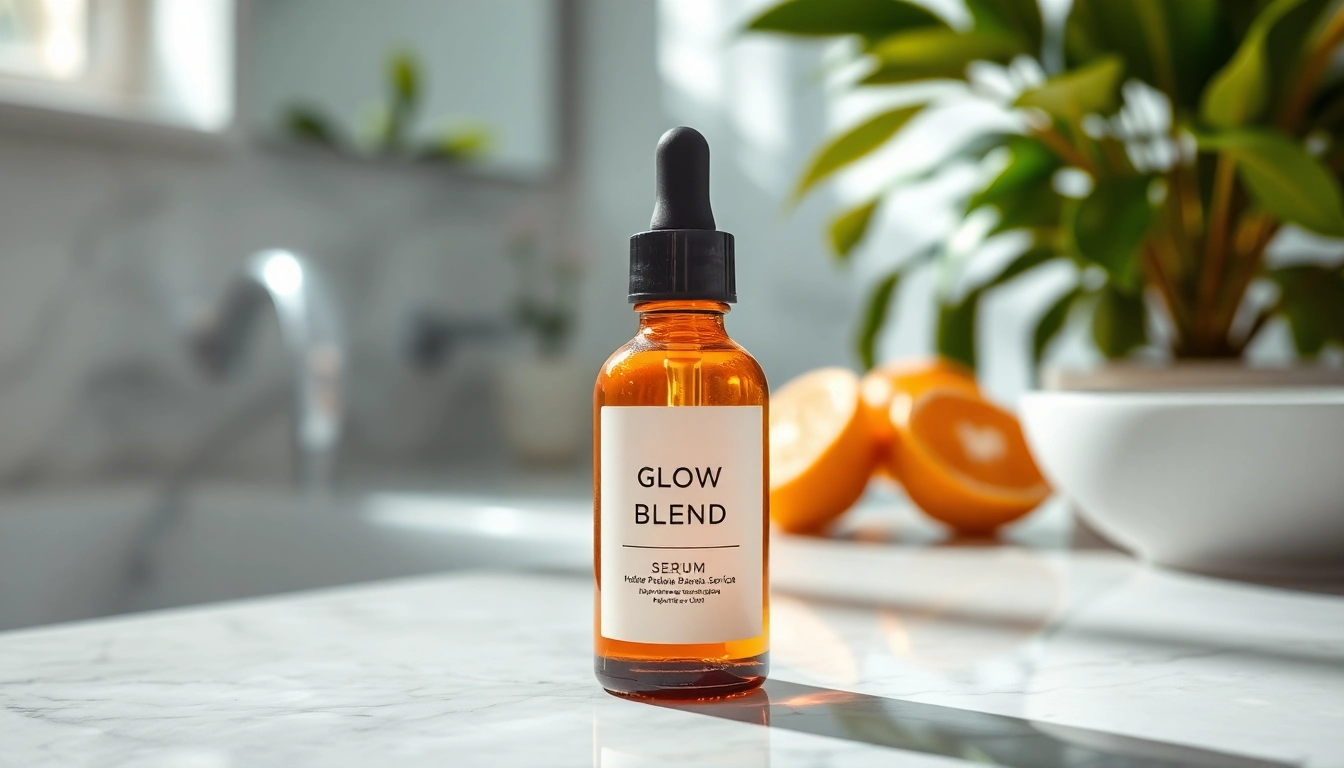 Apply Glow Blend serum for radiant skin with a fresh natural aesthetic.
