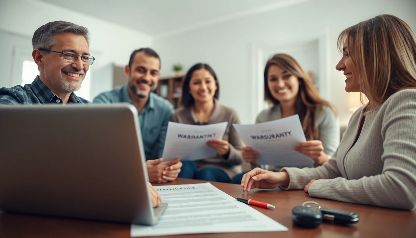 Reviewing warranty protection for cars and homes with family and insurance agent.