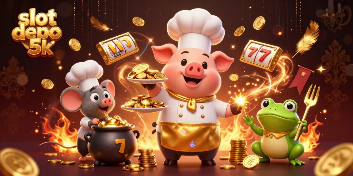 Experience thrilling wins at slot depo 5k with gold coins and playful characters in this engaging scene.