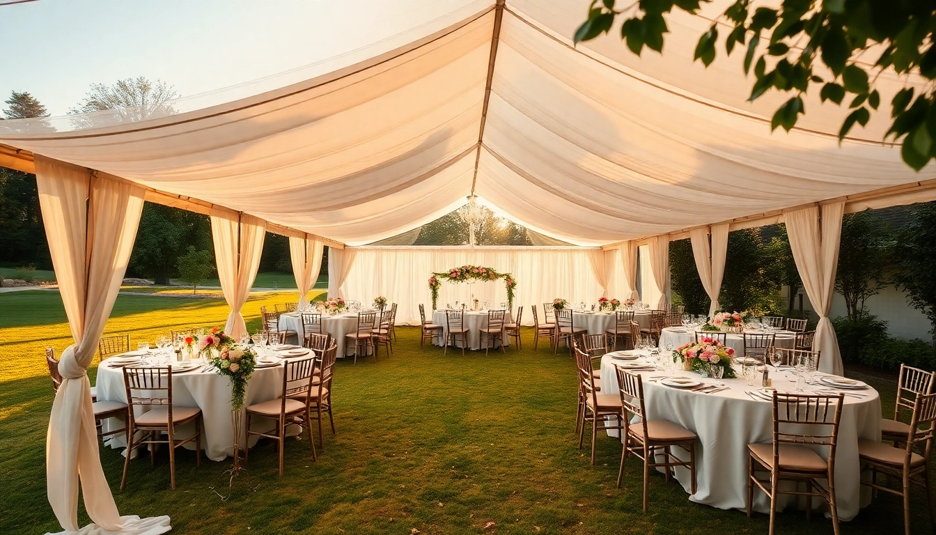Tent Rentals for elegant outdoor events with beautiful canopies and floral arrangements.