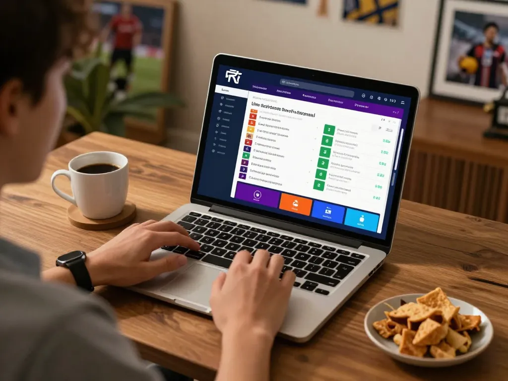Kết quả bóng đá hôm nay displayed on a laptop during live sports betting session, showcasing user engagement and responsible gambling.