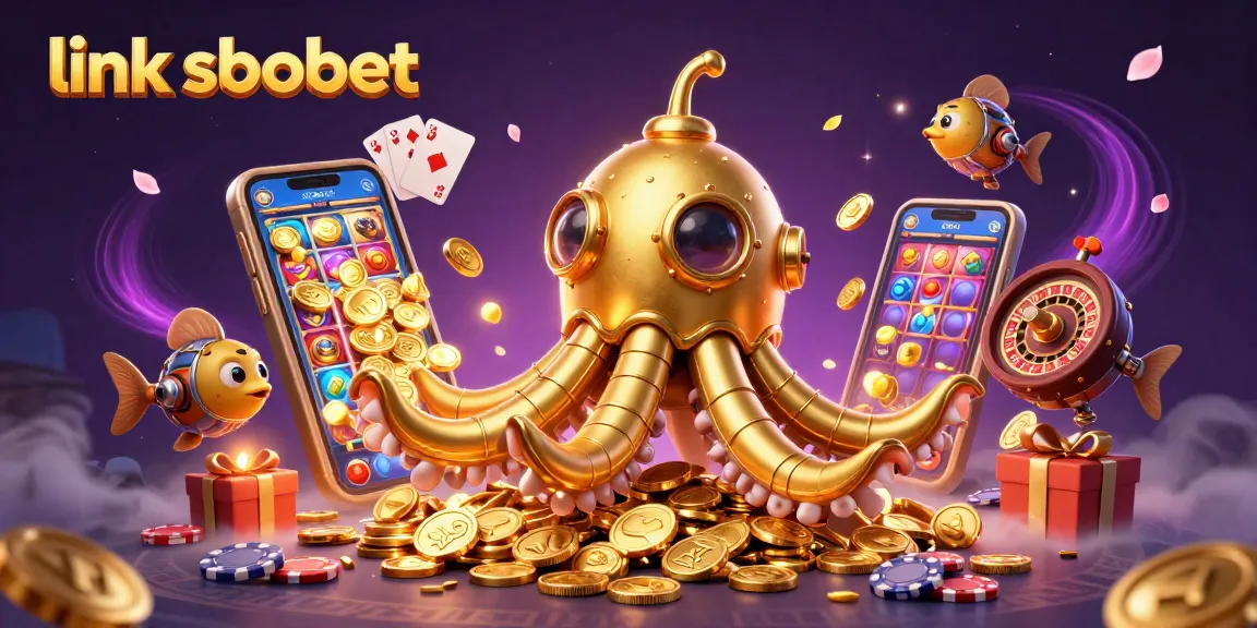 Experience thrilling betting with link sbobet in a dynamic casino scene filled with gold coins and games.