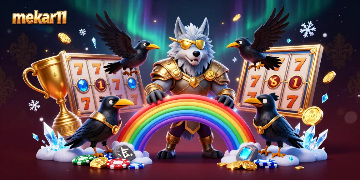 Spin the reels with mekar11 in an ultra-detailed casino scene featuring Odin and ravens amidst slot game symbols.