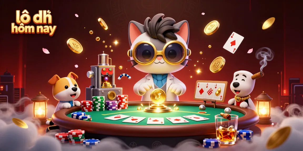Win big with lô đề hôm nay in a dynamic 3D casino scene filled with colorful poker elements.