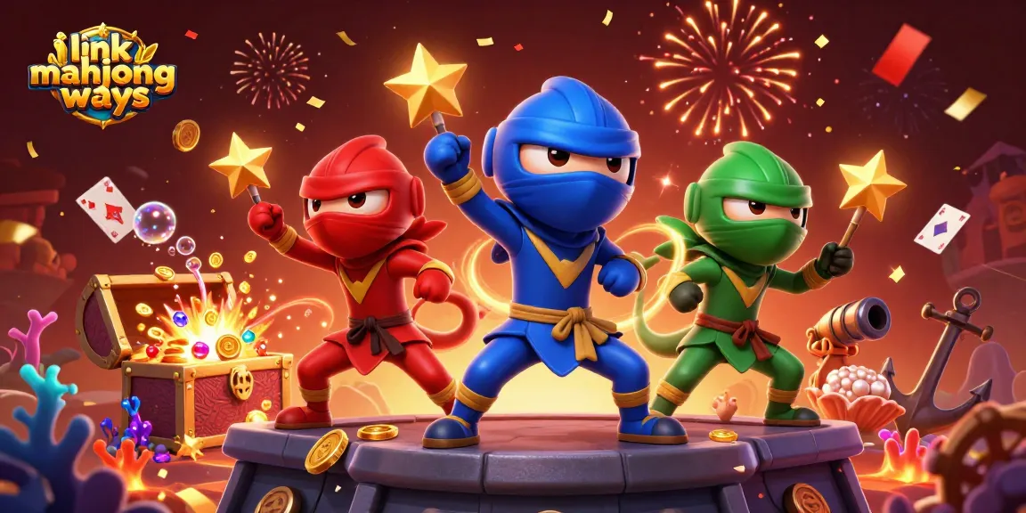 Engage with link mahjong ways as chameleon ninjas showcase their skills amidst gold and gems.