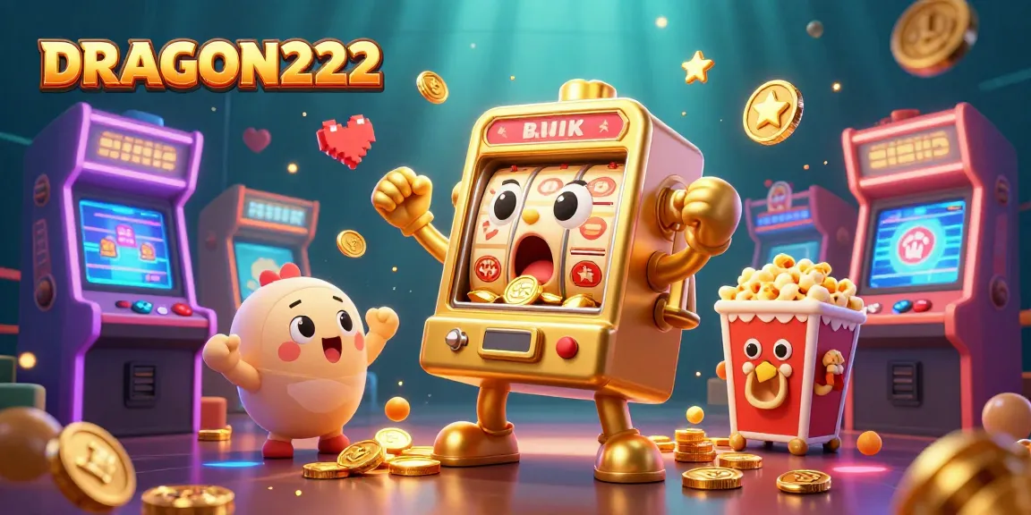 Experience thrilling wins with DRAGON222 as a golden slot machine hits a jackpot while celebrating with baby slots.