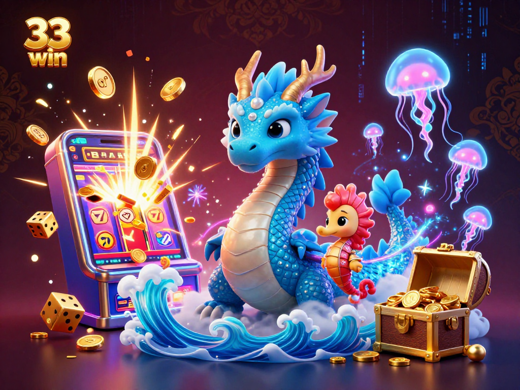 Experience thrilling gameplay with 33 win amidst vibrant casino elements and mythical sea creatures.