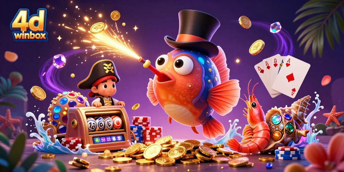 Engage with 4d winbox lottery excitement, featuring an anglerfish attracting golden coins amidst oceanic treasures.