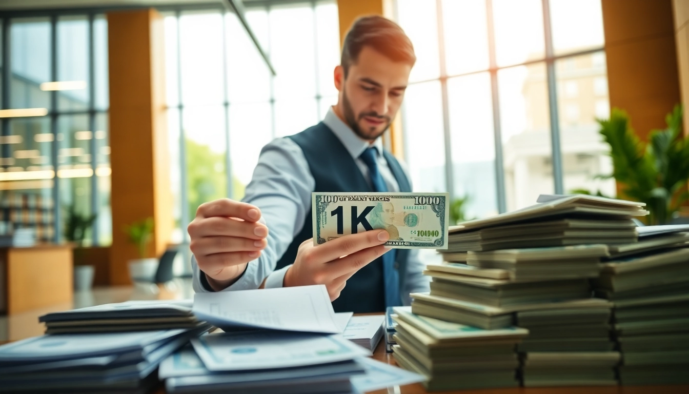 Menyetorkan 1k ke dalam akun bank di lingkungan perbankan yang modern.