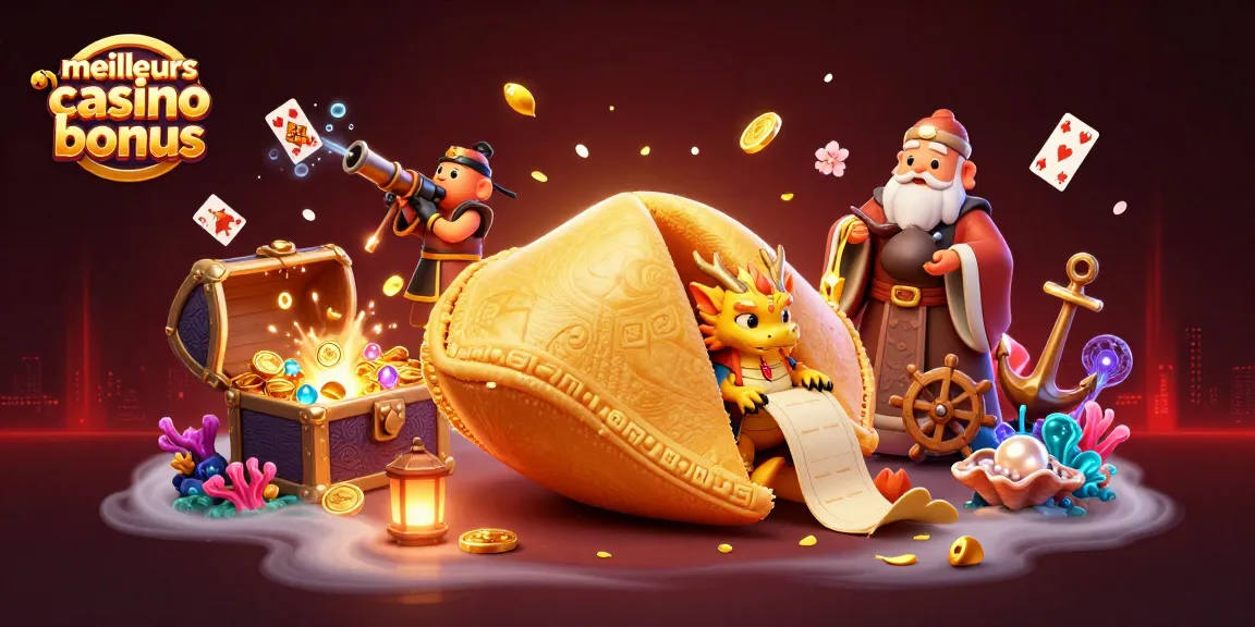 Découvrez les meilleurs bonus de casino de 2026 avec cette scène riche en détails, mettant en avant un dragon sage et des guerriers autour d'un cookie fortune.