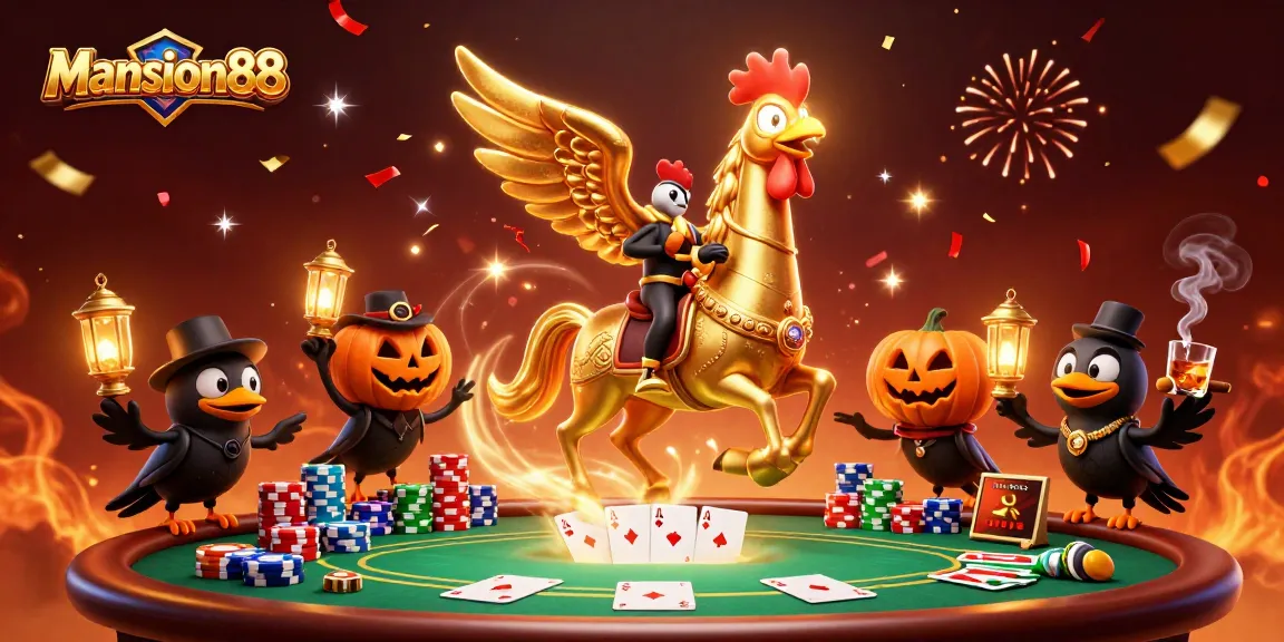 Mansion88 features a captivating, festive casino scene with enchanting characters and poker elements.