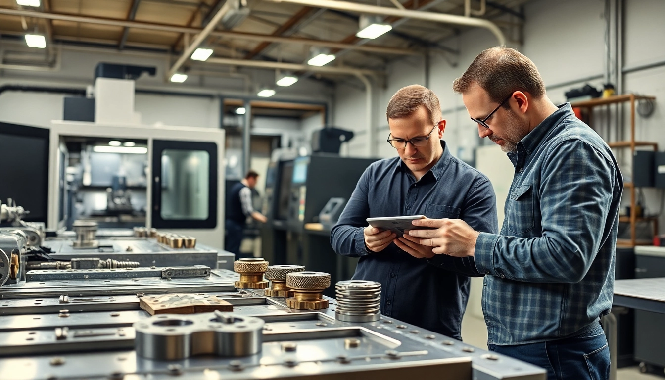 Custom part manufacturer showcasing precision machining and engineering collaboration in an advanced workshop.