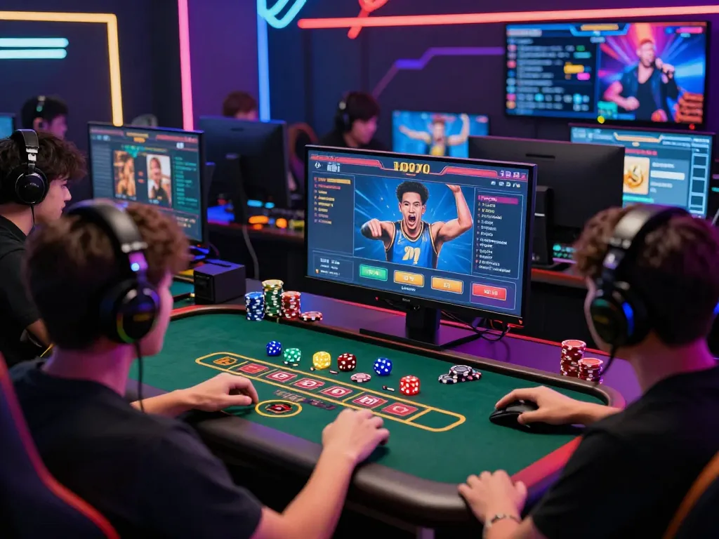 Exciting online baccarat gaming scene highlighting the immersive experience of 바카라사이트 with vibrant LED lighting, live game interface, and enthusiastic player interactions.
