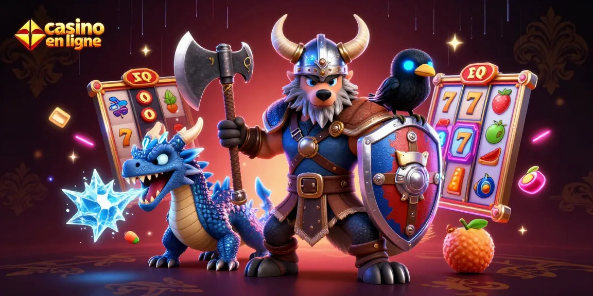 Jouez aux machines à sous dans un casino en ligne avec un loup viking et dragon.