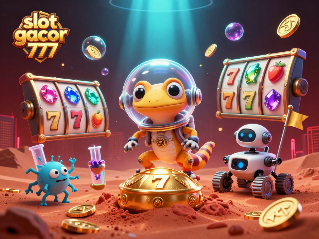 Spin and win at slot gacor 777 with thrilling rewards in a dynamic alien casino scene.